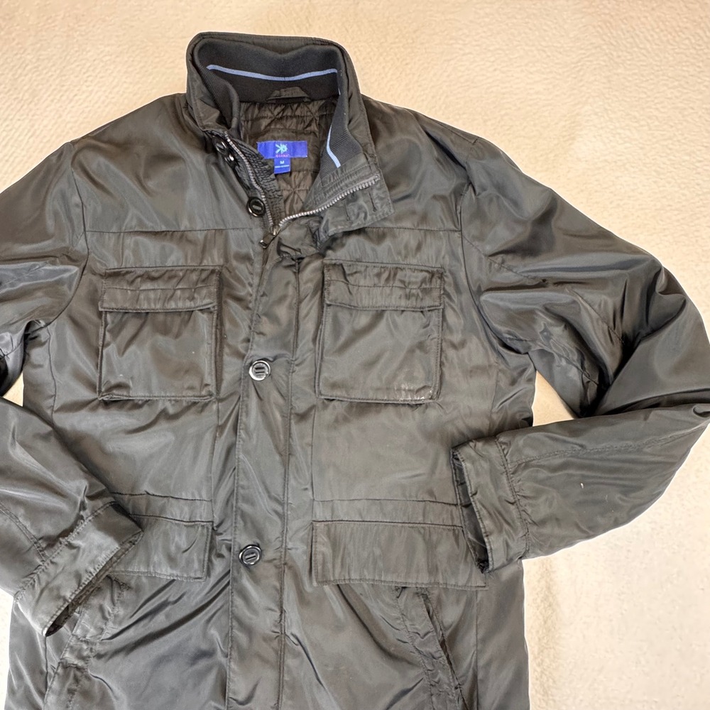 EGARA Mens Black Puffer Utility Field Jacket Size Medium Snap Button Zip Collar - Picture 2 of 4